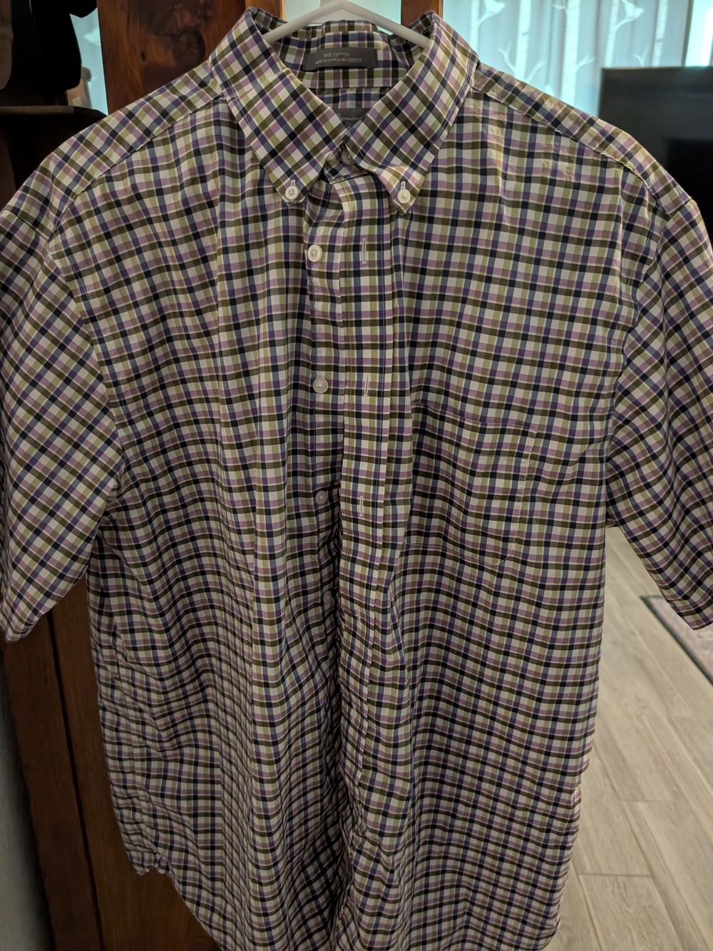 Daniel Cremieux Purple, Green & White Plaid Short-Sleeve Button-Down Shirt